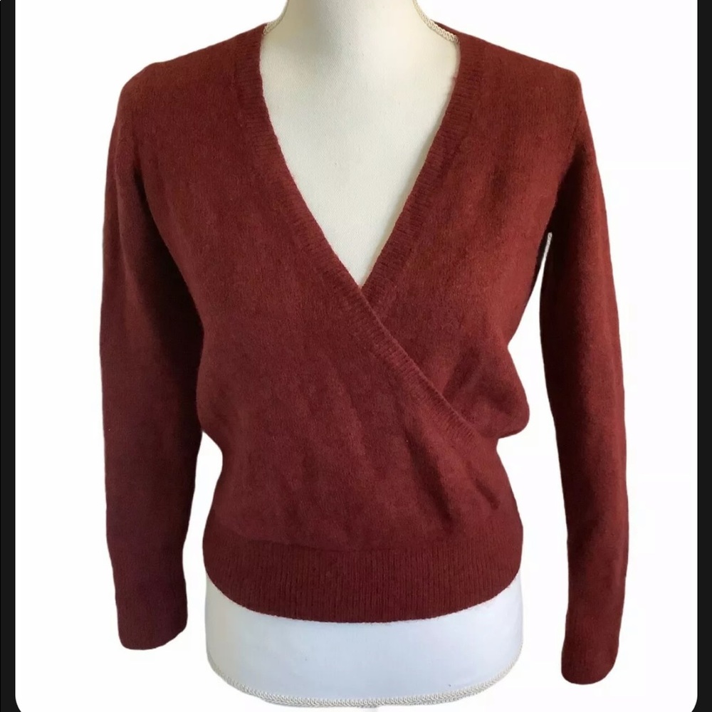 Madewell Faux Wrap Sweater XSmall V-Neck Wool Alpaca Blend Maroon